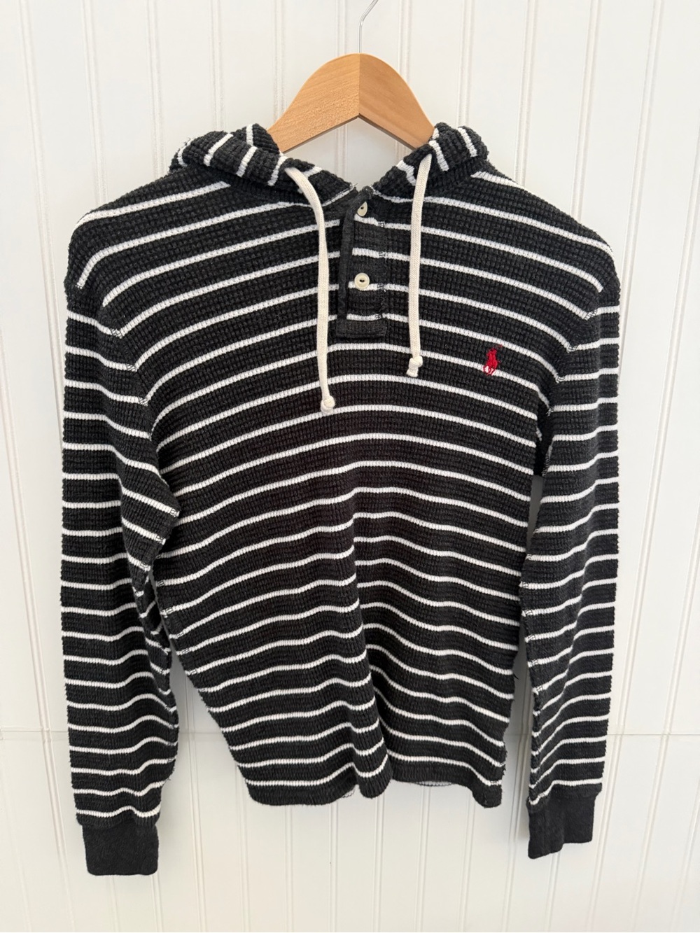 Polo by Ralph Lauren Black and White Striped Knit Hoodie